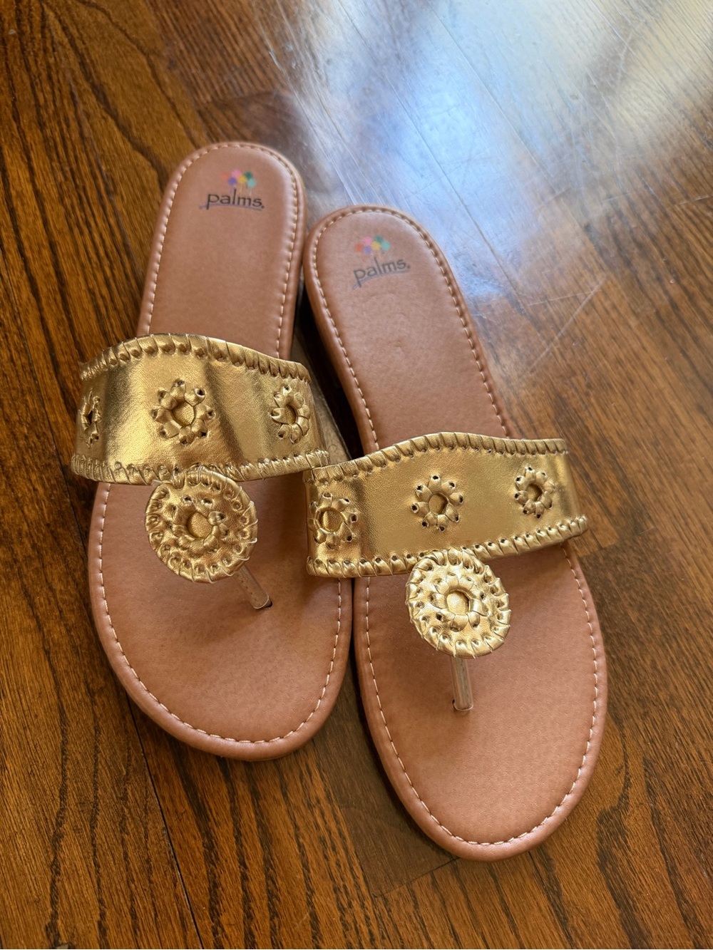 Palms Gold Metallic Embellished Thong Sandals